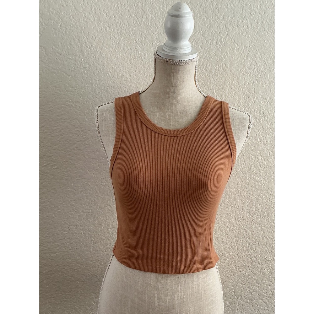 Forever 21 Ribbed Tank Top Size M Terracotta Open Back Tie Hem Crop Sleeveless